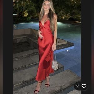 ZARA SATIN MIDI DRESS Red XS